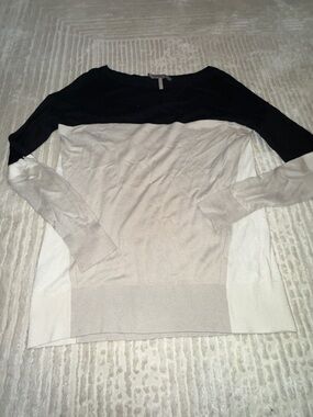 Halston Heritage Colorblock Crewneck Sweater in Black, Cream & White